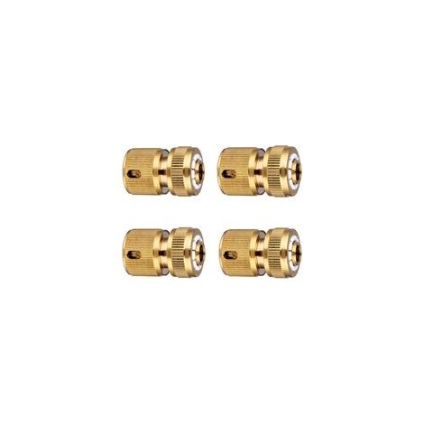 Lot de 4 Raccords d'Arrosage Rapides en Laiton pour Tuyau 13 mm (1/2") et 15 mm (5/8"), Connecteurs Robustes et Étanches (1/4)