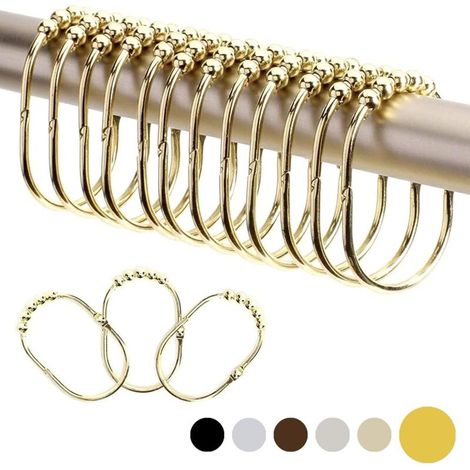 Lot de 12 Crochets pour Anneaux de Rideau de Douche Larges en Acier Inoxydable (doré)