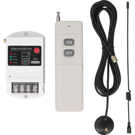 Interruttore remoto wireless RF a lungo raggio monofase da 30 A e 5000 m per porte da garage, pompe dell'acqua, motori, luci, aziende agricole, AC 220 V ≤ 3,5 kW. (1/5)