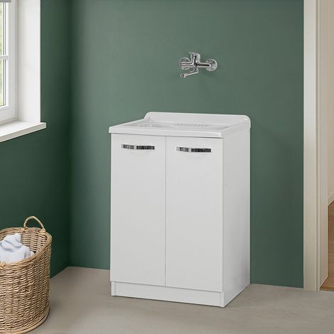 Mobile lavatoio 60x50cm salvaspazio in legno bianco 2 anta linea Pilar (1/5)