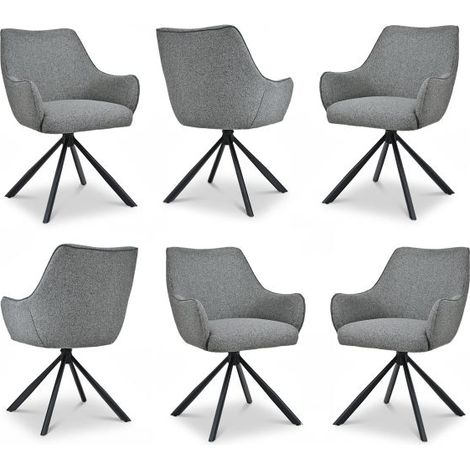 Bon Furni Tissu Chaise de salle à manger Gris Colombe, Lot de 6, pivotante 360°, ergonomique avec coussin à ressorts, fermeture éclair cachée et pieds réglables