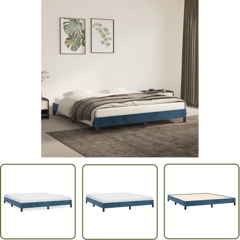 The Living Store Bettgestell ohne Matratze Dunkelblau 160x200 cm Samt - Samtbetttrahmen - Doppelbett - Boxspringbett - Bettrahmen Dunkelblau - Bettgestell 160x200 (1/5)