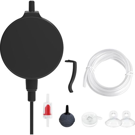 Pompe à Air Aquarium, Ultra-Silencieuse 30 DB, Silent Mini Pompe à Air Aquarium avec 1M Tuyau, Pierre à Air, Clapet Anti-Retour et Ventouse pour Aquarium Jusqu'à 60 L (1/5)