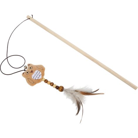 Lustiger Katzenstab aus Holz, interaktives Spielzeug mit Glöckchen und lustiger Katze (niedliche Cartoon-Figur), braun. (1/5)