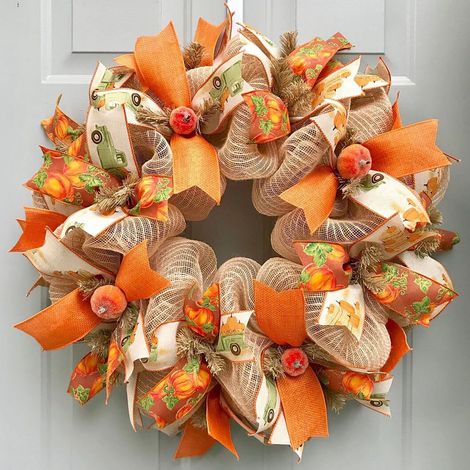 Guirlande Citrouille - 45 cm - En Tissu de Toile de Jute - Pour Porte Extérieure Mur Fenêtre - Décoration Automne Halloween Thanksgiving (1/4)
