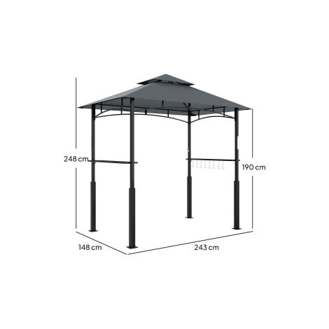Pavillon de barbecue avec LED 243 x 148 x 248 cm étanche ignifugé, pavillon de jardin avec double toit, étagères latérales, tonnelle de jardin avec protection UV, pavillon BBQ en métal, tente de barbe (1/5)