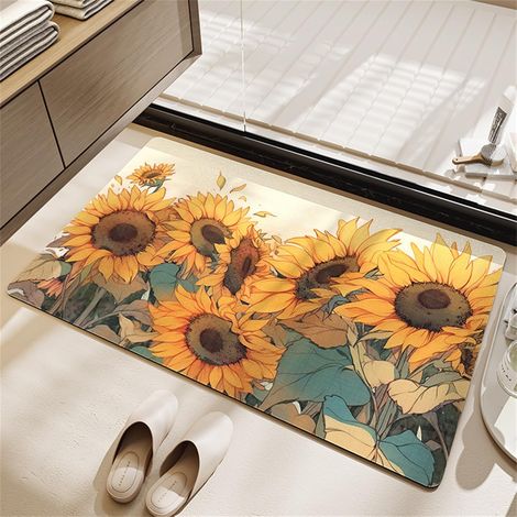 Tapis de bain antidérapant en diatomite, tapis de bain en pierre, tapis de bain absorbant à séchage rapide, motif paysage d'été (1/4)