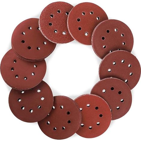 Lot de 100 Disques abrasifs 8 trous 125 mm Oxyde d'aluminium pour ponceuse excentrique bois métal (1/5)