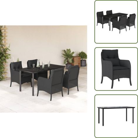 Sillas de jardín - vidaXL Set de muebles jardín 5 pzas con cojines ratán sintético negro - Mesa de jardín