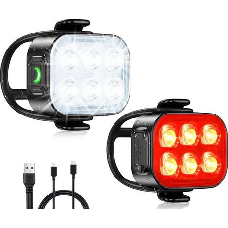 Luce notturna per bicicletta - Luce per bici ricaricabile tramite USB - Luce per bici - Set faro anteriore e posteriore con 4+6 modalità - Ricarica rapida in 1,5 ore - Installazione semplice
