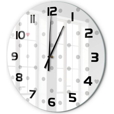 Horloge Murale Ronde Contemporaine en Verre Silencieuse Salon Cuisine Bureau Pois et cœurs fi 60 cm (1/5)