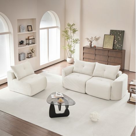 Divano modulare 3 posti 279x100x84 cm in velluto a coste beige 2+1 FloraGrace (1/5)