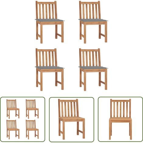 The Living Store Chaises de jardin lot de 4 avec coussins Bois de teck massif - Chaise De Jardin - Mobilier De Jardin - Chaise En Bois - Chaises En Bois - Teck (1/5)