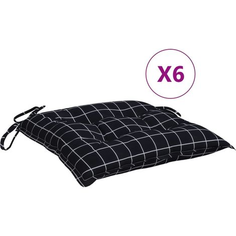 Coussins de chaise lot de 6 carreaux noir 50x50x7 cm (1/5)