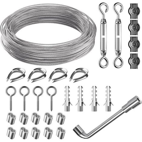 19M Kit de Câble Métallique,Câble en Acier Inoxydable Kit de Câbles en Acier Inoxydable,Câble Métallique Fixation,Câble Métallique en Acier Inoxydable,Câble Métallique - 19 (1/5)