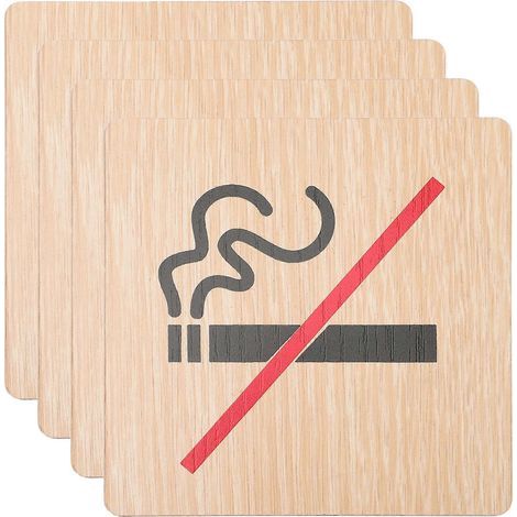 Lot de 4 panneaux d'avertissement « Interdiction de fumer » pour hôtels, en bois.-10x10cm (1/4)