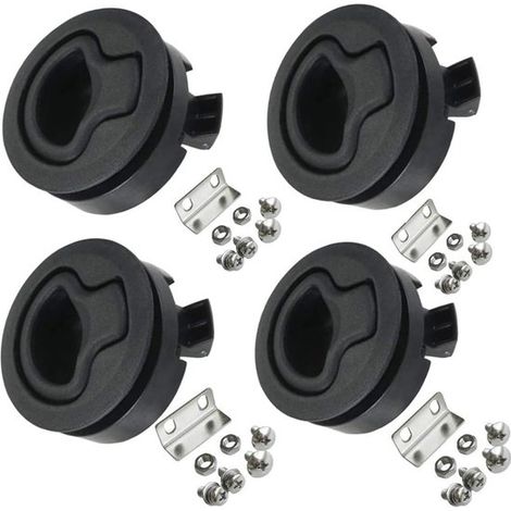 Serrure marine emballée - 6,15 x 3,55 cm - Noire - Plaque de recouvrement - Compatible avec un trou de 5 cm de diamètre - Ronde - Plastique - Sans clé (1/4)