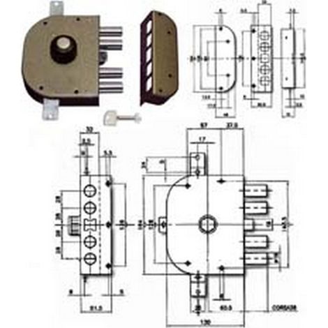 1PZ SERRATURA TRIPLICE DA APPLICARE CON POMOLO E SCROCCO A POMPA 3250P - mm.60 DX (3250P-02)