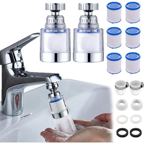 2pcs Filtre eau Robinet à 360°+6pcs Éléments Filtrants en Coton PP+2pcs Adaptateur 10 Pièces Filtre Robinet Anti Calcaire Universel pour Évier, Cuisine, Salle De Bain (1/5)