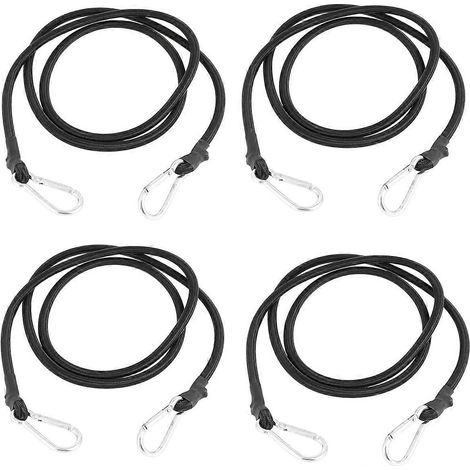 Lot de 4 longs mousquetons et tendeurs élastiques robustes de 101,6 cm (40 pouces) pour le camping, porte-vélos, tente, voiture (1/4)