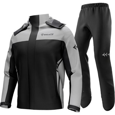 Wasserdichter Motorrad-Regenanzug für Damen und Herren, bestehend aus Jacke und Hose, inklusive Aufbewahrungstasche, Grau, XXXL