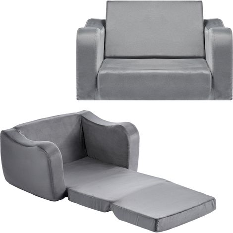 Mophorn Sofá infantil 2 en 1, convertible en tumbona, sofá cama plegable con espuma 28D y tejido suave de pelo corto, diseñado con reposabrazos, perfecto para jugar, tamaño M, color gris (1/5)
