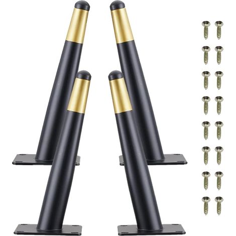 Pieds de table en métal, 4 pièces, pieds de meubles coniques inclinés avec vis pour canapé, table basse, meuble TV et autres meubles (20 cm)