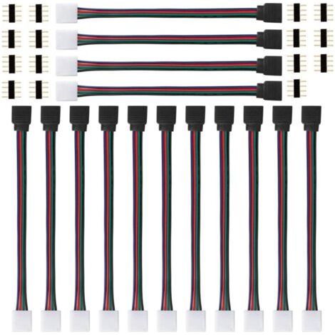 15 Pièces Connecteur LED Strip 4 Broches RGB 5050 - Pour Ruban LED SMD 5050/3528/2835, Contrôleur LED, Connecteur Rapide Sans Soudure, 17cm Long
