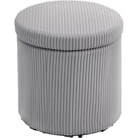 Pouf tapissé en pana gris clair Ø40x41 cm avec rangement et structure acier