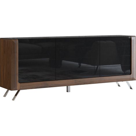 Aparador Sovera 103, Nuez + Negro brillante, 81x199cm, Número de puertas: 344cm, Aglomerado laminado, MDF (1/4)
