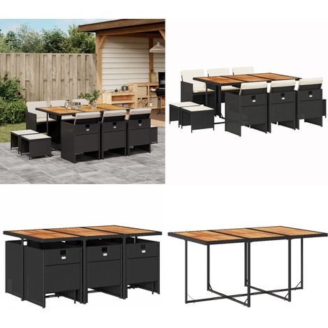 11-tlg. Garten-Essgruppe mit Kissen Schwarz Poly Rattan - Gartentisch - Gartenmöbel Set - Outdoor Möbel - Rattan Gartenmöbel - Gartenset - Home & Living (1/5)