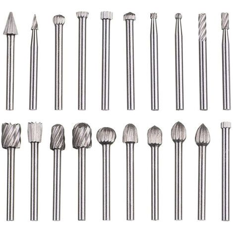 Lime rotative 20 pièces, jeu de limes en carbure, têtes de lime rotatives HSS, outil rotatif Dremel, outil rotatif à tige de 1/8" (3 mm) pour meuleuse, travail du bois, polissage des métaux, gravure, (1/5)