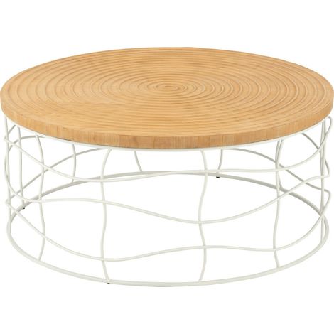 Table basse design fer et bois naturel blanc épuré - Bois clair naturel et blanc (1/3)