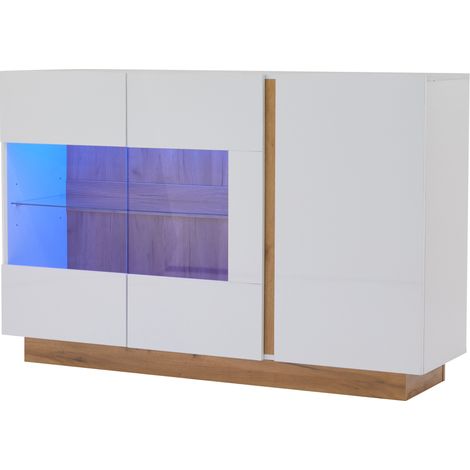 GagaBuffet laqué blanc 138x38x90, 5 cm verre LED (1/5)