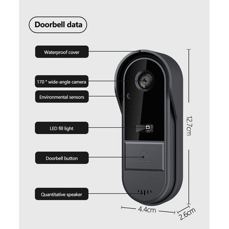 Campanello wireless per casa intelligente con telecamera, videocitofono wireless, nero + schermo, deve essere collegato (1/4)
