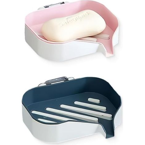 Porte-Savon avec écoulement, 2 Pièces Porte-Savon pour Salle de Bain, Porte-savon Sans Perçage Douche, Boîte à Savon Amovible (1/4)