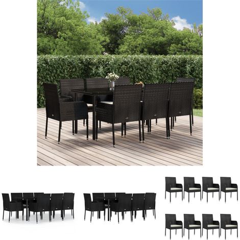 Gartenmöbel - vidaXL 9-tlg. Garten-Essgruppe mit Kissen Schwarz Poly Rattan - Gartenstuhl mit Kissen (1/5)