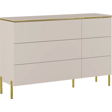 Comò 6 cassetti Beige e Dorato - VUKIA