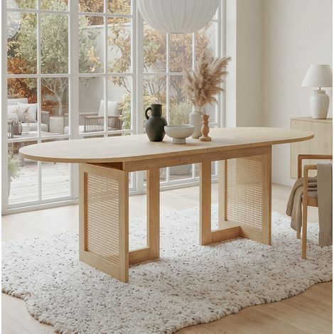 Mesa comedor extensible MDF roble con patas ratán OKMYHOME (1/5)