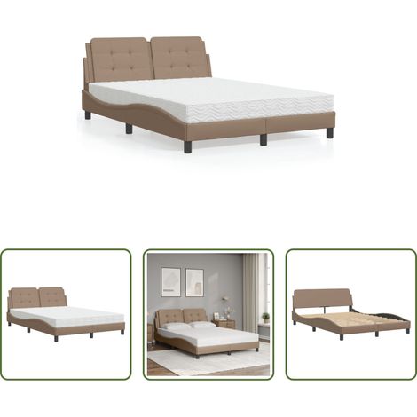 vidaXL Oreiller de tête - Lit avec matelas Zadar cappuccino 140x200 cm similicuir (1/5)