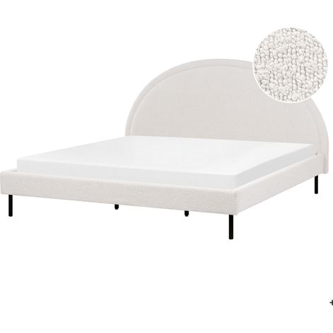 Cama minimalista bouclé tapicería poliéster somier cabecero semicircular 180 x 200 cm blanco Margut