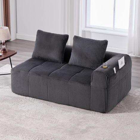 Canapé deux places confortable en velours côtelé – Aucun assemblage requis, coussins de dossier moelleux, poche de rangement latérale pour télécommande et téléphone portable, porte-gobelet intégré – s (1/5)