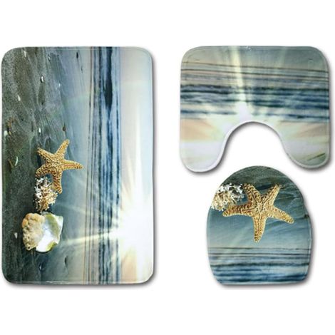 Ensemble de trois tapis bain doux à motif d'étoile mer , en Dacron résistant la décoloration , antid (1/5)