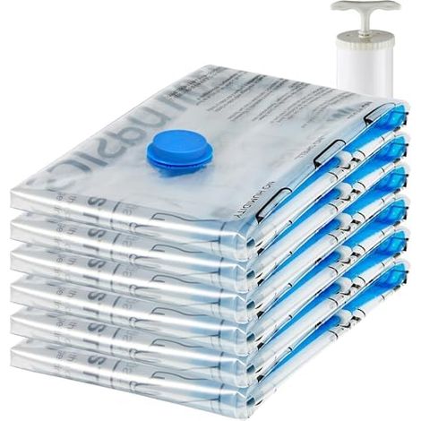 Lot de 6 housses de rangement sous vide avec pompe manuelle - Jumbo Transparent, Fermeture éclair