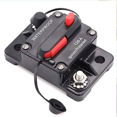 Interruttore automatico audio in linea DC 12V-48V impermeabile con portafusibile a ripristino manuale, portafusibile automatico per auto, barca, camper, roulotte (120A) (1/5)