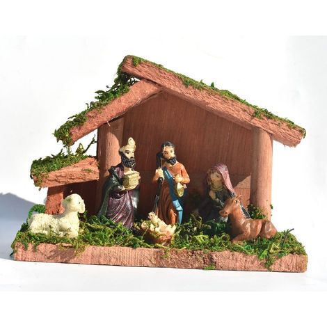 Crèche Traditionnelle, Ensemble De Crèche De Profil Élégant, Ensemble De Scène De Nativité De Maison En Bois De Résine, Ornement D'affichage De Table De Décoration De Noël - 16x7.5x11cm (1/5)