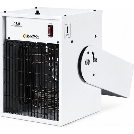SOVELOR Chauffage Electrique Mural Soufflant TR 5D TR5D, Aerotherme 5 kW Triphase 380V, Thermostat Integre, Orientable, Garantie 2 ans