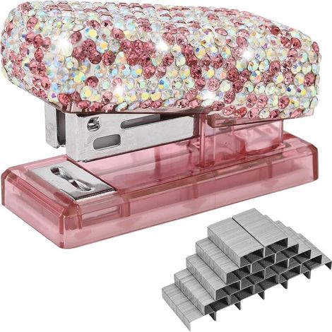 Agrafeuse Mini Paillettes, Bling Bling Agrafeuse de Poche avec Strass Diamant, Mini Stapler avec 1000 Agrafes 26/6, Petite Tacker pour Bureau Portable (Rose) (1/5)