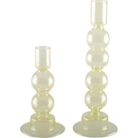 Lot de 2 Bougeoirss en Verre Jaune pour Décoration Intérieure 15,5 et 23,5 cm - PANGIVO (1/3)