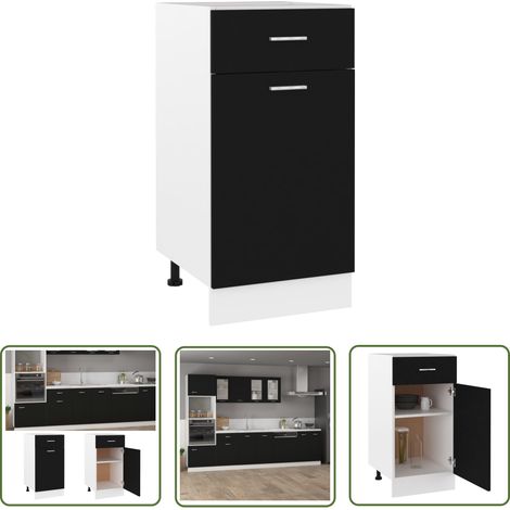 The Living Store Armoire de plancher à tiroir Noir 40x46x81,5 cm Bois ingénierie - Meuble De Cuisine - Armoire De Cuisine - Rangements Cuisine - Meuble Rangement - Armoire Placard (1/5)